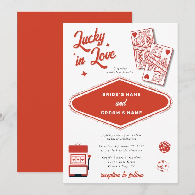 Invitación Boda de destino de Las Vegas: Lucky in Love (Anverso / Reverso)