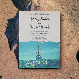 Invitación Boda de destino de marea azul marino de vintage bo