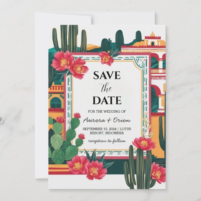 Invitación boda de destino de méxico, excepto las fechas (Anverso)
