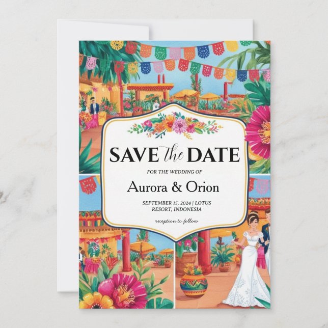 Invitación boda de destino de méxico, excepto las fechas (Anverso)