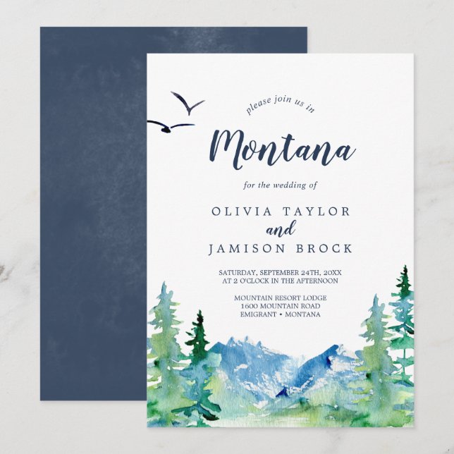 Invitación Boda de destino de Montaña Rocosa Montana (Anverso / Reverso)