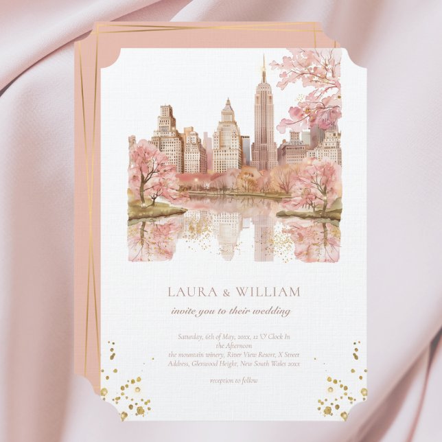 Invitación Boda de destino de Nueva York acuarela rosa polvor (Subido por el creador)