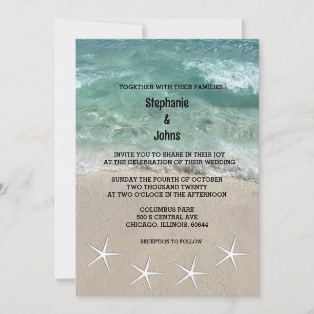 Invitación Boda de destino de olas de océano Starfish Beach (Anverso)