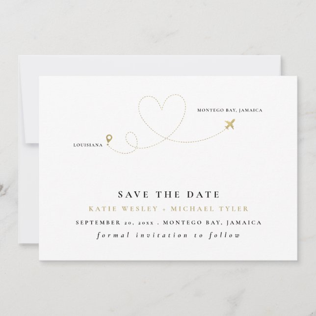 Invitación Boda de destino de oro Guardar la fecha (Anverso)