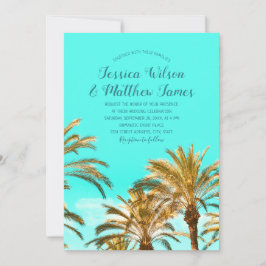 Invitación Boda de destino de Palm Tree Océano de Playa Tropi