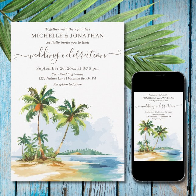 Invitación Boda de destino de Palm Trees Beach Tropical (Subido por el creador)