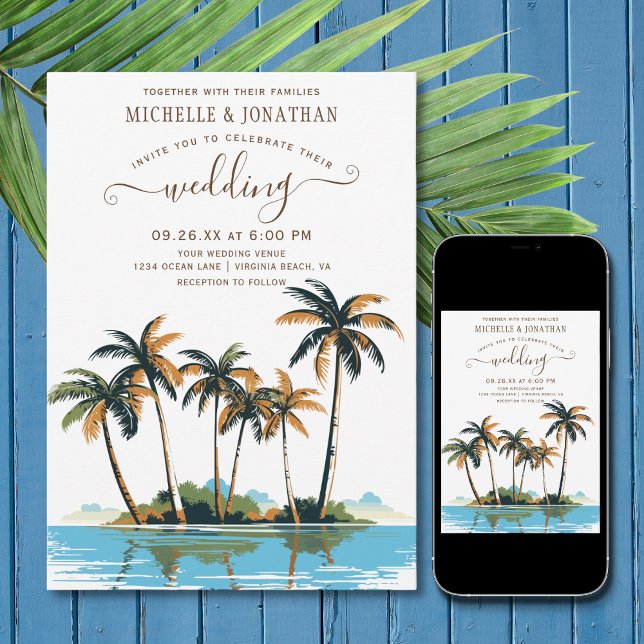 Invitación Boda de destino de Palm Trees Beach Tropical (Subido por el creador)