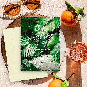 Invitación Boda de Destino de Palma con Acuarela Tropical