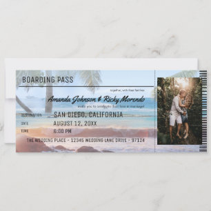 Invitación Boda de destino de palma de playa tropical con fot