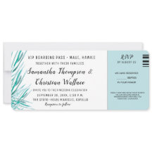 Boda de destino de palma verde de boleto RSVP