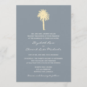 Invitación Boda de destino de palmeras amarillas y grises