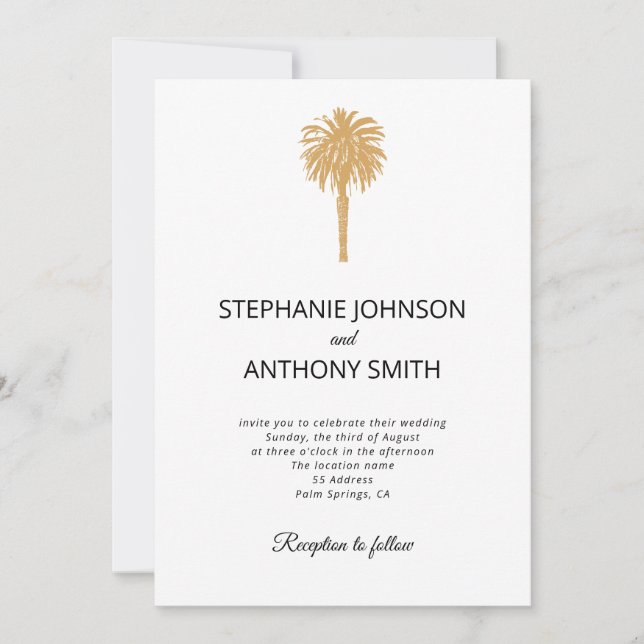 Invitación Boda de destino de palmeras de oro de playa tropic (Anverso)