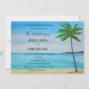 Invitación Boda de destino de palmeras de playa tropical