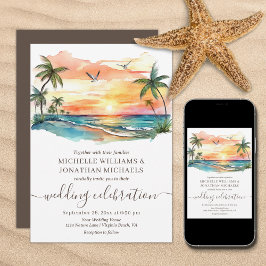 Invitación Boda de destino de palmeras de playa tropical