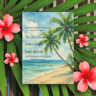 Invitación Boda de destino de palmeras de playa tropical