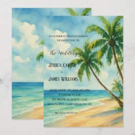 Invitación Boda de destino de palmeras de playa tropical