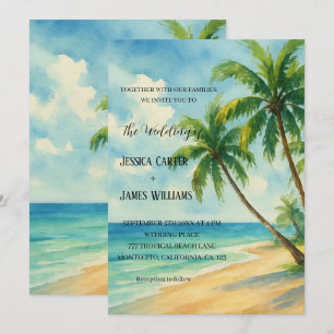 Invitación Boda de destino de palmeras de playa tropical