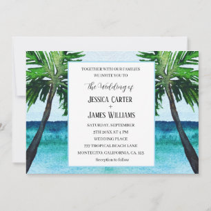 Invitación Boda de destino de palmeras de playa tropical