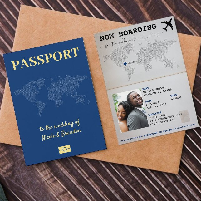 Invitación Boda de destino de Pasaporte Azul Jamaica (Blue Passport Jamaica Destination Wedding Invitation)