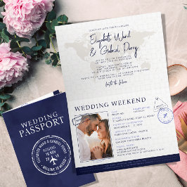 Invitación Boda de destino de pasaporte de viaje azul