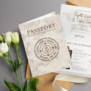 Invitación Boda de destino de pasaportes de crucero de viaje