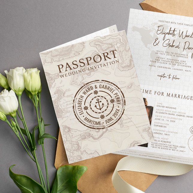 Invitación Boda de destino de pasaportes de crucero de viaje (Subido por el creador)