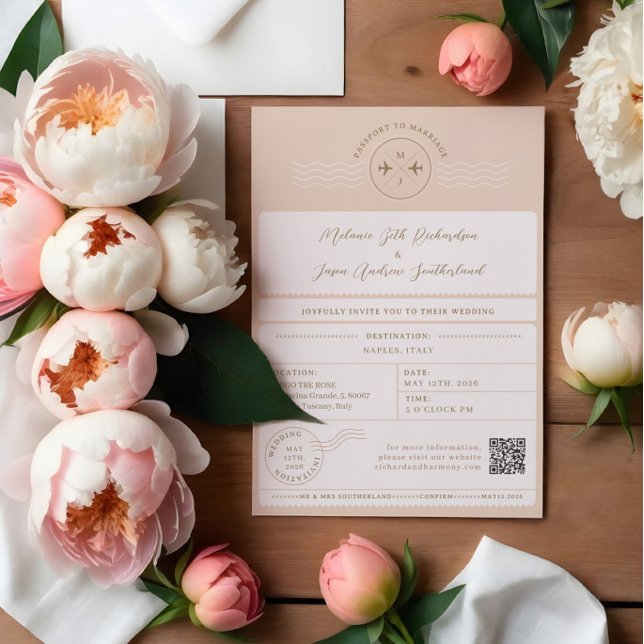 Invitación Boda de destino de pasaportes de embarque (Boarding Passport Ticket Destination Travel Theme Invitation)