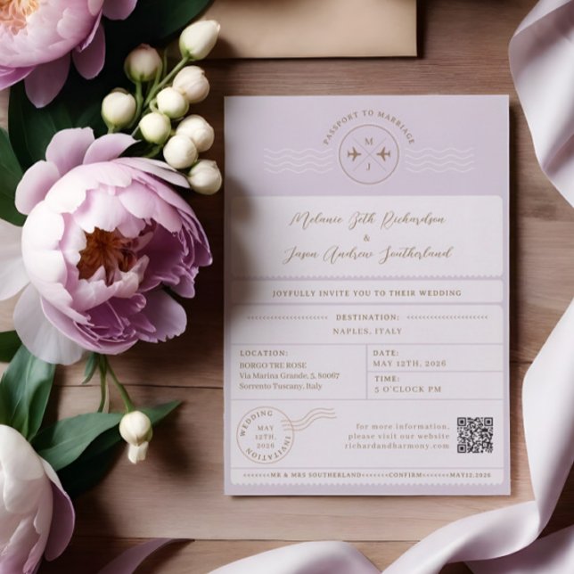 Invitación Boda de destino de pasaportes de embarque (Boarding Passport Ticket Destination Travel Theme Invitation)