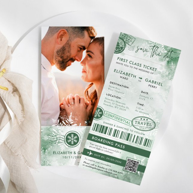 Invitación Boda de destino de pases de embarque de invierno (Subido por el creador)