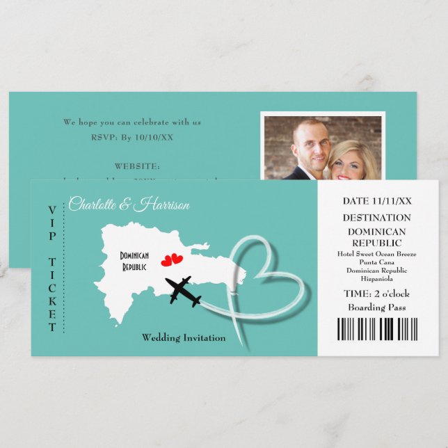 Invitación Boda de destino de pases de entradas de República  (Anverso / Reverso)