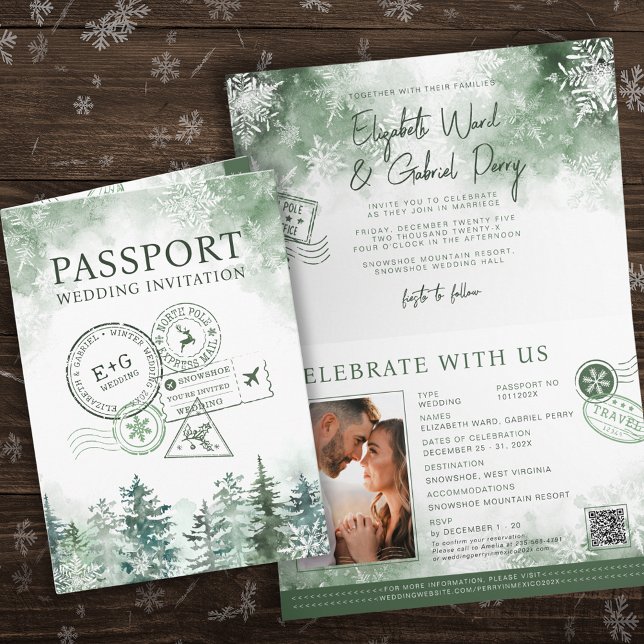 Invitación Boda de destino de Passport de invierno (Subido por el creador)