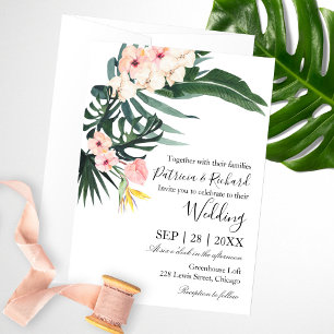 Invitación Boda de destino de playa con hojas de palma tropic