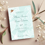 Invitación Boda de destino de playa costera<br><div class="desc">Destino de la playa de verano invitación a bodas verdes de vidrio marino con conchas marinas,  peces estrella,  caballitos de mar y corales y un guión de caligrafía de moda.</div>