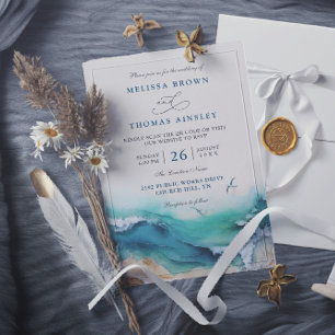 Invitación Boda de destino de playa costera con código QR