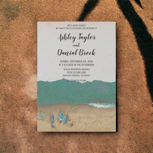 Invitación Boda de destino de playa costera de barcos de vint (Subido por el creador)