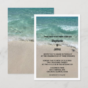 Invitación Boda de destino de playa de arena Verde azulada de