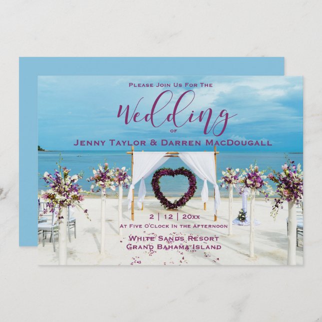 Invitación Boda de destino de playa de Cabana (Anverso / Reverso)