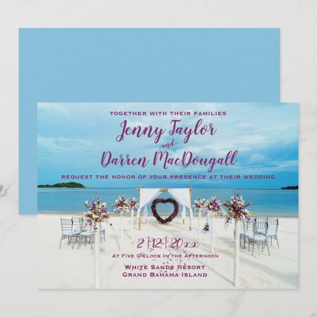 Invitación Boda de destino de playa de Cabana (Anverso / Reverso)