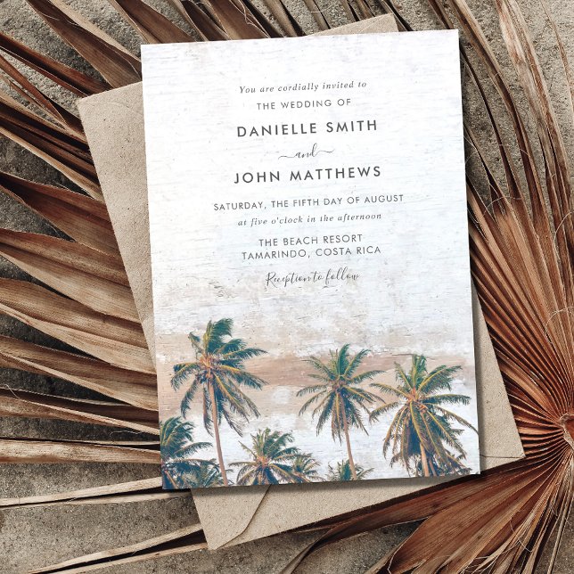 Invitación Boda de destino de playa de Palm Tree Rústica (Subido por el creador)