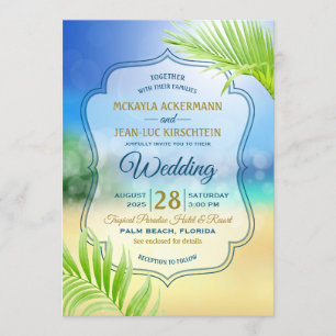 Invitación Boda de destino de playa Hoja de árbol de palmeras