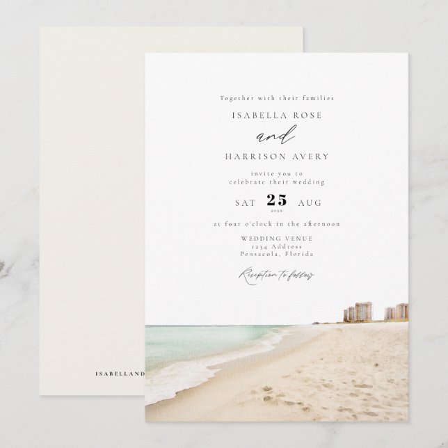 Invitación Boda de destino de playa PENSACOLA FLORIDA (Anverso / Reverso)