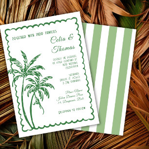 Invitación Boda de Destino de Playa Retro Costera Tropical