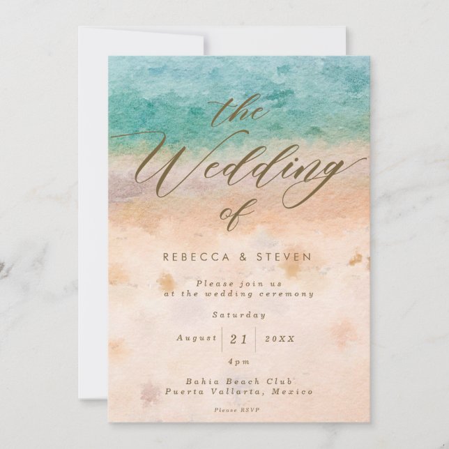Invitación boda de destino de playa tropical (Anverso)