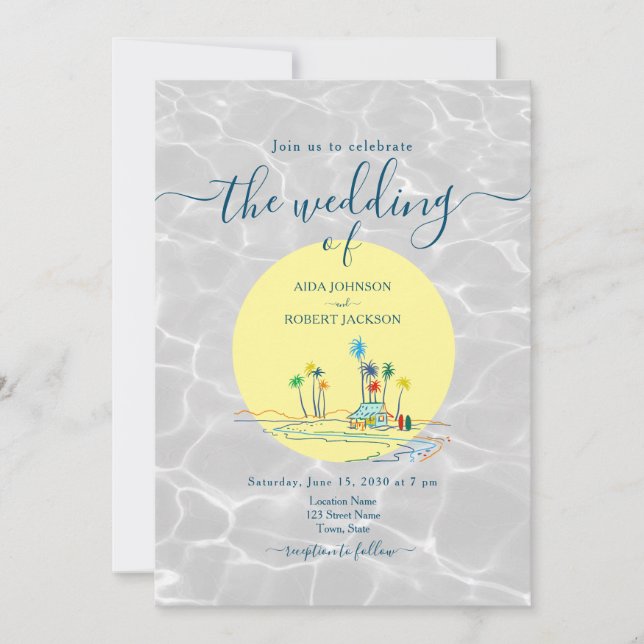 Invitación Boda de destino de playa tropical (Anverso)