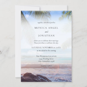 Invitación Boda de Destino de Playa Tropical con Palmeras