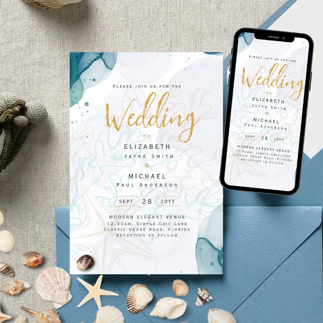 Invitación Boda de destino de playa tropical costera (Subido por el creador)