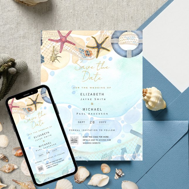Invitación Boda de destino de playa tropical costera (Subido por el creador)