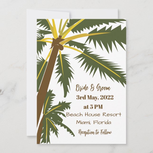 Invitación Boda de destino de playa tropical de palmeras (Anverso)