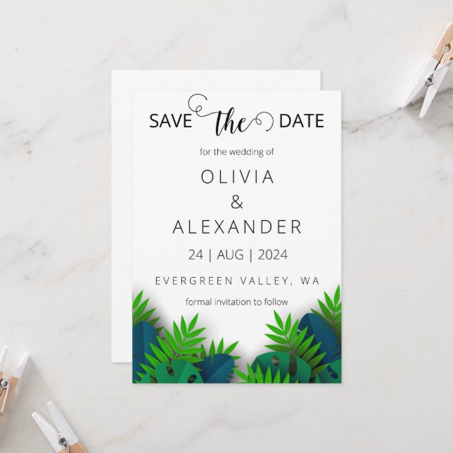 Invitación boda de destino de playa tropical, excepto la fech (Anverso/Reverso In Situ)