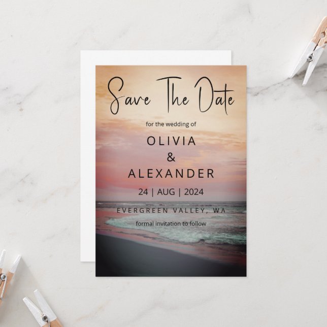 Invitación boda de destino de playa tropical, excepto la fech (Anverso/Reverso In Situ)